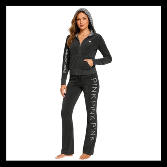 Vintage Victoria’s Secret PINK Grey Velour LE Fashion Show Bling Set Size Medium